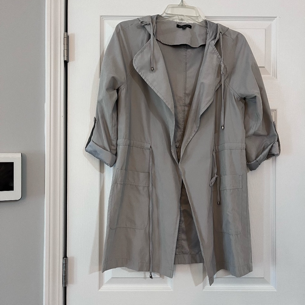 Light Gray Staccato Lightweight Jacket with Hood and Drawstring Open Front